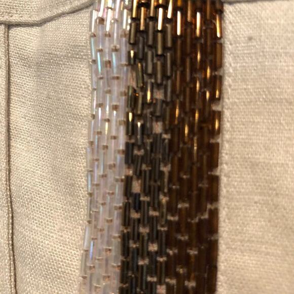 Cache Linen Blend Multi Color Bead Trim Crop Gaucho Pant Stretch New $98 NWT - Picture 2 of 7